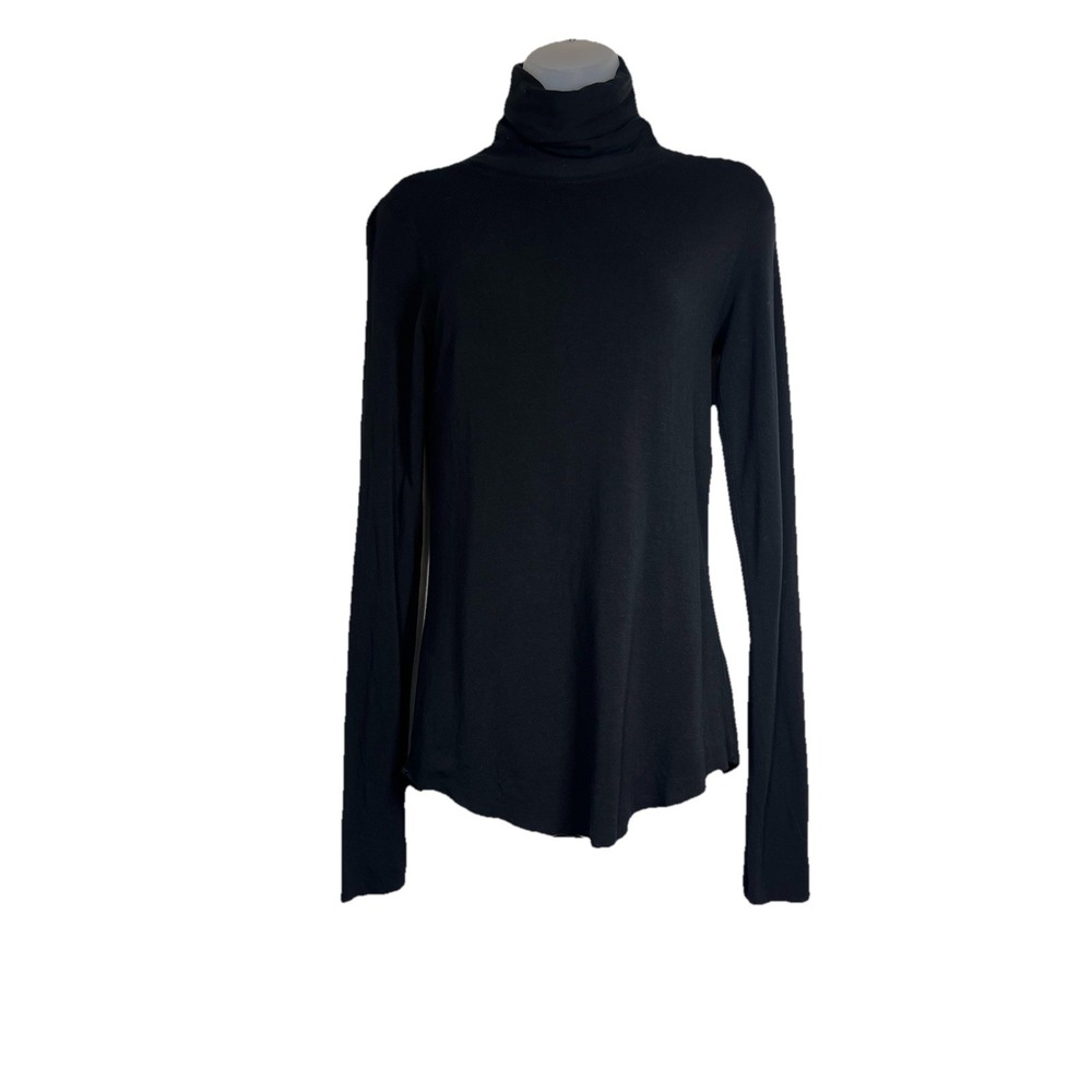 Kit + Ace Sz 6 Women Turtleneck Top Black Tech Cashmere‎ Raw Hem Stretch LS